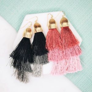 Zara 3” Black & Gray Ombré Tassel Earrings